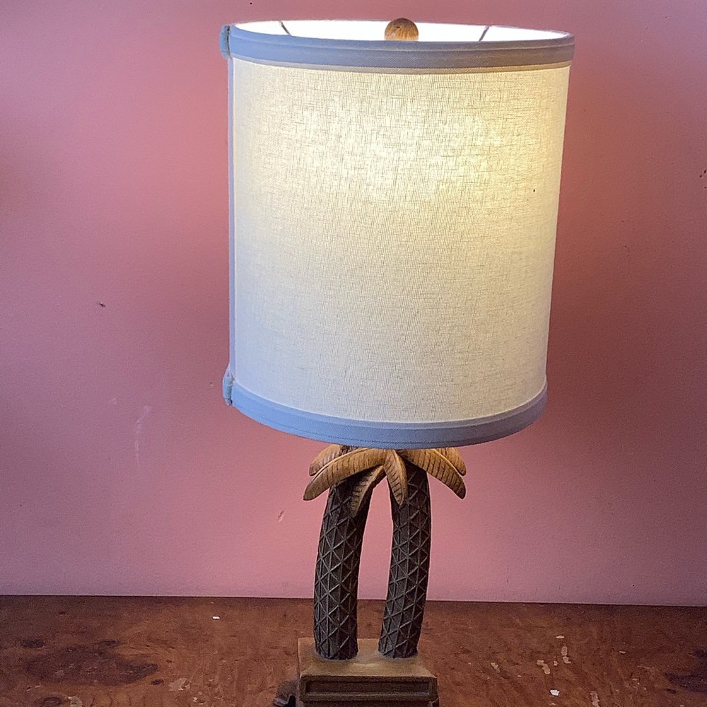 Palm Tree Table Lamp with Cream Shade - Tropical Home Accent 16” - Picture 2 of 16